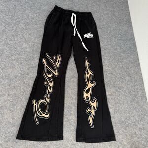 Evil Vice Womens Black/White Flare Sweat Pants w/ Graphic Down Leg Size Medium